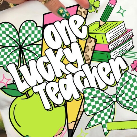 Retro Teacher St Patrick's Day Coquette Tee - Picture 2 of 3